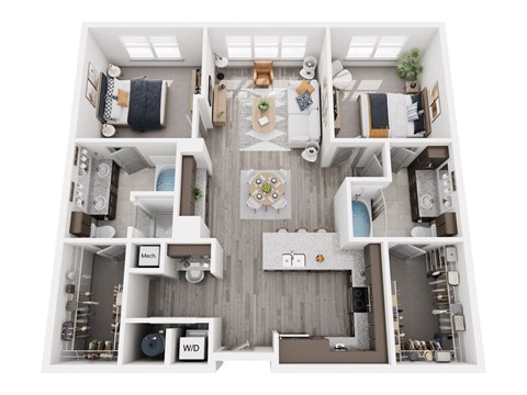 Floor plan for 2 beds, 2 baths, 1177 sqft